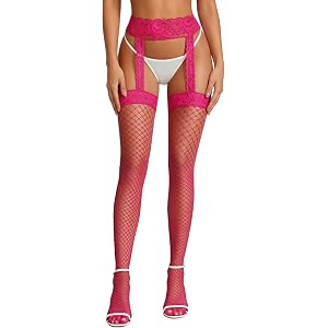 Avidlove Fishnet Stockings for Women Lace Garter Belt and Thigh Highs Set | Suspender pantyhose, stretchy and comfy，thigh hig