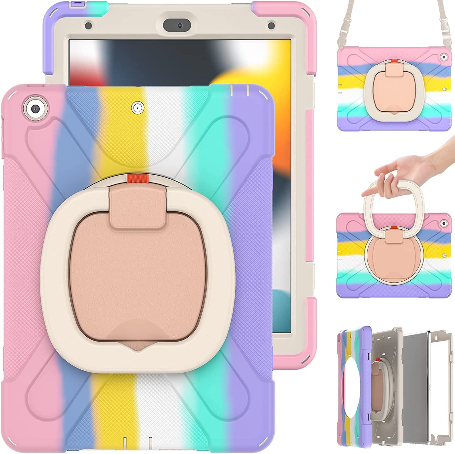 Photo 1 of iPad Air 3rd Gen Case - Heavy Duty Kids Case with Rotating Stand, Pencil Holder & Carrying Strap for iPad 10.5 Inch (Colourful Pink)