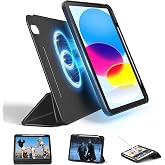 SPARIN Magnetic Case for iPad A16 11th/10th Generation 2025/2022(11"/10.9") | Detachable Hybrid Stand, Portrait/Landscape Angle, Clear Fridge Mount Cover Case, Auto Wake/Sleep-Black