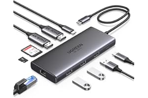 UGREEN Docking Station, Revodok Pro 210 USB C Hub (10 in 1) with Dual 4K@60Hz HDMI Single 8K@30Hz, 100W PD, 1Gbps Ethernet, 5