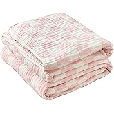 SANACYNA 100% Cotton Muslin Throw Blanket 6-Layer Gauze Pink Checkered Bed Blanket Lightweight Soft Breathable Cooling Blanket for Sofa Couch Both Sides (Pink Checkerboard, Throw 50"x60")