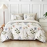 Lekesky Boho Duvet Cover King Size, King Comforter Cover White Floral Printed Duvet Cover Set, 3 Pieces Soft Microfiber Bedding Set with Zipper and 2 Pillowcases (King, 104"x90")