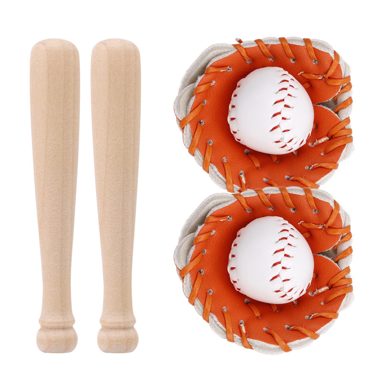 Mini Baseball Set, Miniature Baseball Bats Gloves & Balls Kit for Cake Topper Sports Decor Desktop Decorations Photography Prop Dollhouse Accessories for Kid Childrens Childs Toddler Baby (Orange)