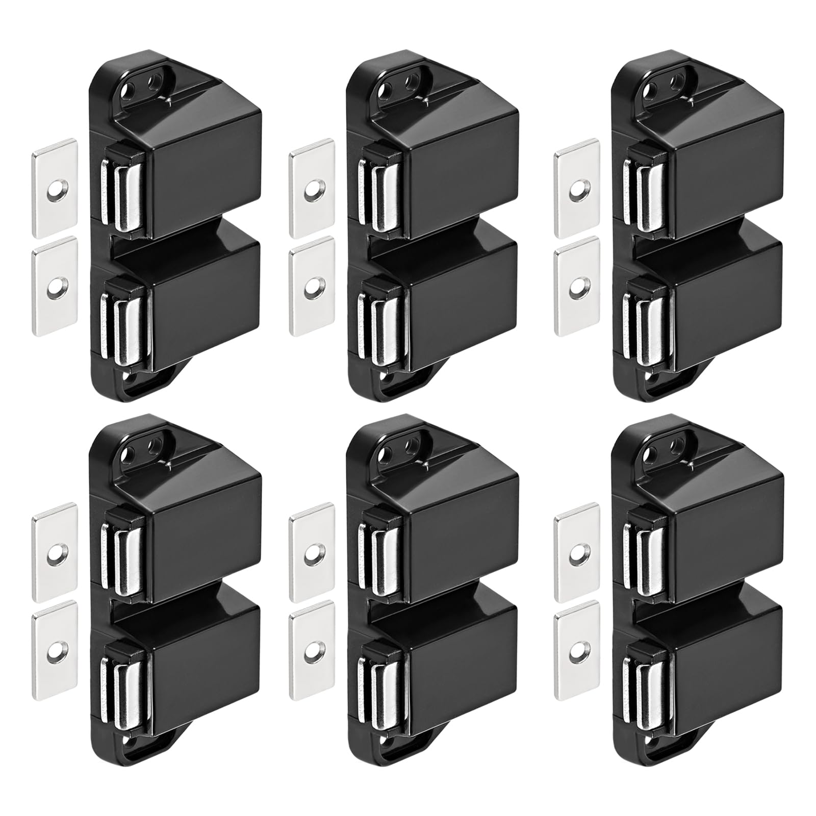 DTGN 35x69mm(LxW) Magnetic Touch Latch - 6 Pack - Good for Kitchen Cupboard Drawer Furniture - Plastic Catch Magnetic Push Open Latch - Black