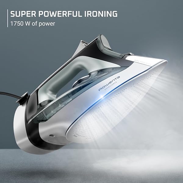 ROWENTA IRON, FOCUS EXCELLENCE STAINLESS STEEL SOLEPLATE STEAM IRON FOR CLOTHES, RETRACTABLE CORD, 400+ MICROSTEAM HOLES, POWERFUL STEAM, LED DISPLAY, 1750 W IRONING CLOTHES, CORDREEL, GREEN DW5432