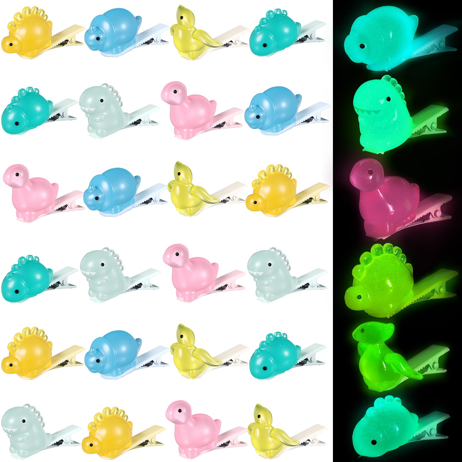 Photo 1 of Luinabio 30 Pcs Mini Glow Hair Clips Girls Rave Hair Clips for Women Halloween Music Festival Holiday Party Supplies (Dinosaur)