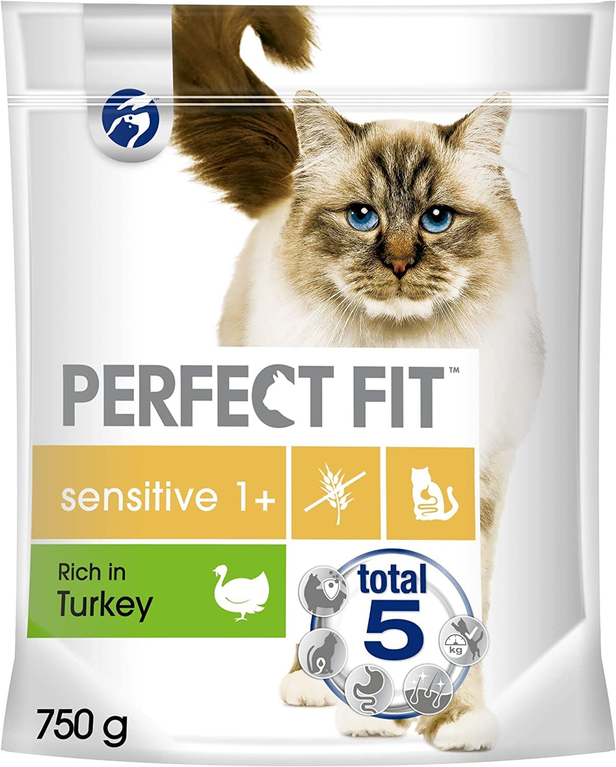 Perfect Fit Adult 1+- Cat Complete Dry for sensitive Adult Cats from One Year Old, Turkey, 3 Packs of 750 g