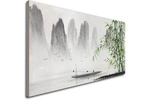 WINPEAK ART Large Hand Painted Traditional Chinese Painting Black and White Modern Landscape Canvas Wall Art Handmade Bamboo Artwork