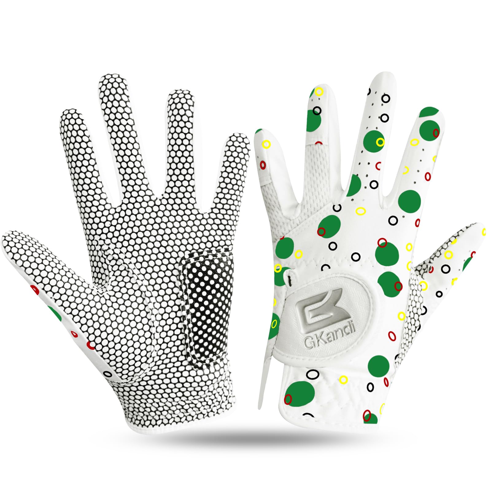 AXKAL Golf Gloves Kids Left Right Handed Golfer Microfiber All Weather Grip Non-Slip Pair, Junior Golf Glove Soft Comfortable Breathable Fashion Color Design (Green, S, Ambidextrous)