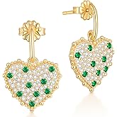 LEONIDS 14K Gold Plated Cubic Zirconia Love Heart Dangle Earrings for Women Trendy 925 Sterling Silver Jewelry Gifts for Her Birthday