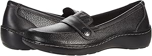 Clarks Women's Cora Daisy Loafer Flat, Black Tumbled Leather, 9.5 X-Wide