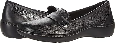 Clarks Women's Cora Daisy Loafer Flat, Black Tumbled Leather, 9.5 X-Wide