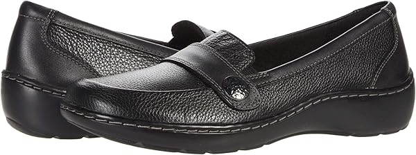 Clarks Women's Cora Daisy Loafer Flat, Black Tumbled Leather, 9.5 X-Wide