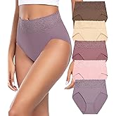 Wealurre Womens Underwear Cotton Bikini Panties for Women High Waisted Lace Hipster Stretch Briefs for Ladies 5 Pack