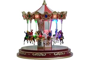 oclchnilx Christmas Village Carousel Decoration Multicolor Music Box with LED Light Beautiful Building Collection for Kids Gift