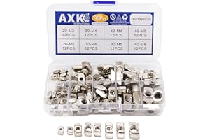 T-Nut Kit for Aluminum Profiles (2020/3030/4040) - 96PCS Industrial Strength Hammer Head Sliding T Nuts - M3/M4/M5/M6/M8 Fastener Set by AXK