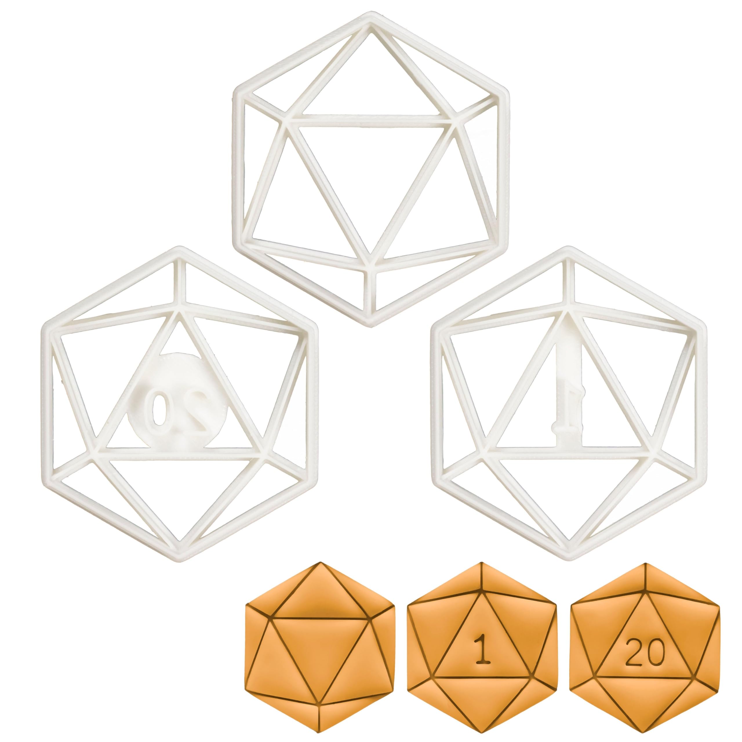 BAKERLOGY Set of 3 Cookie Cutters (Designs: Icosahedron, Natural 1, Natural 20) - Detailed Biscuit Cutter Design for Baking and Crafts, Ideal on Fondant, Dough, Clay
