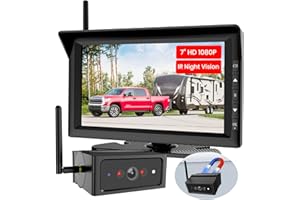 Foxpark Magnetic Wireless Backup Camera with 7" Split Screen Monitor, 2Mins DIY Installation & 1080P Battery RV Back Up Camera System, Trailer Hitch IR Night Vision Rear View Camera for Truck,Camper