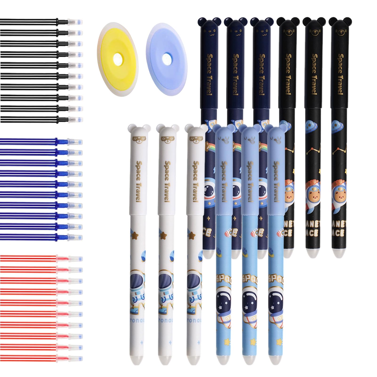 CONNECTION Erasable Pens Set 12 Pcs Astronaut Rub Out Pens 0.5mm Cute Cartoon Gel ink Pens Erasable Ballpoint Pen with 30 Pcs Refills and 2 Pcs Erasers for School,Office Supplies (Multi-color) — image 1