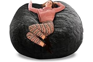 ZGLCQSGY Bean Bag Chair Cover 4FT Giant Fur Bean Bag Chair for Adult Big Round Soft Fluffy PV Fur Sofa Bed Cover Black (Bean Bag Cover Only)