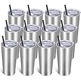 VEGOND 20oz Tumbler Bulk with Lid and Straw 12 Pack, Stainless Steel Vacuum Insulated Tumbler, Double Wall Coffee Cup Travel Mug, Stainless Steel