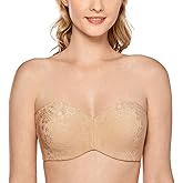DELIMIRA Women's Strapless Jacquard Minimizer Bra Plus Size Underwire Non-Padded