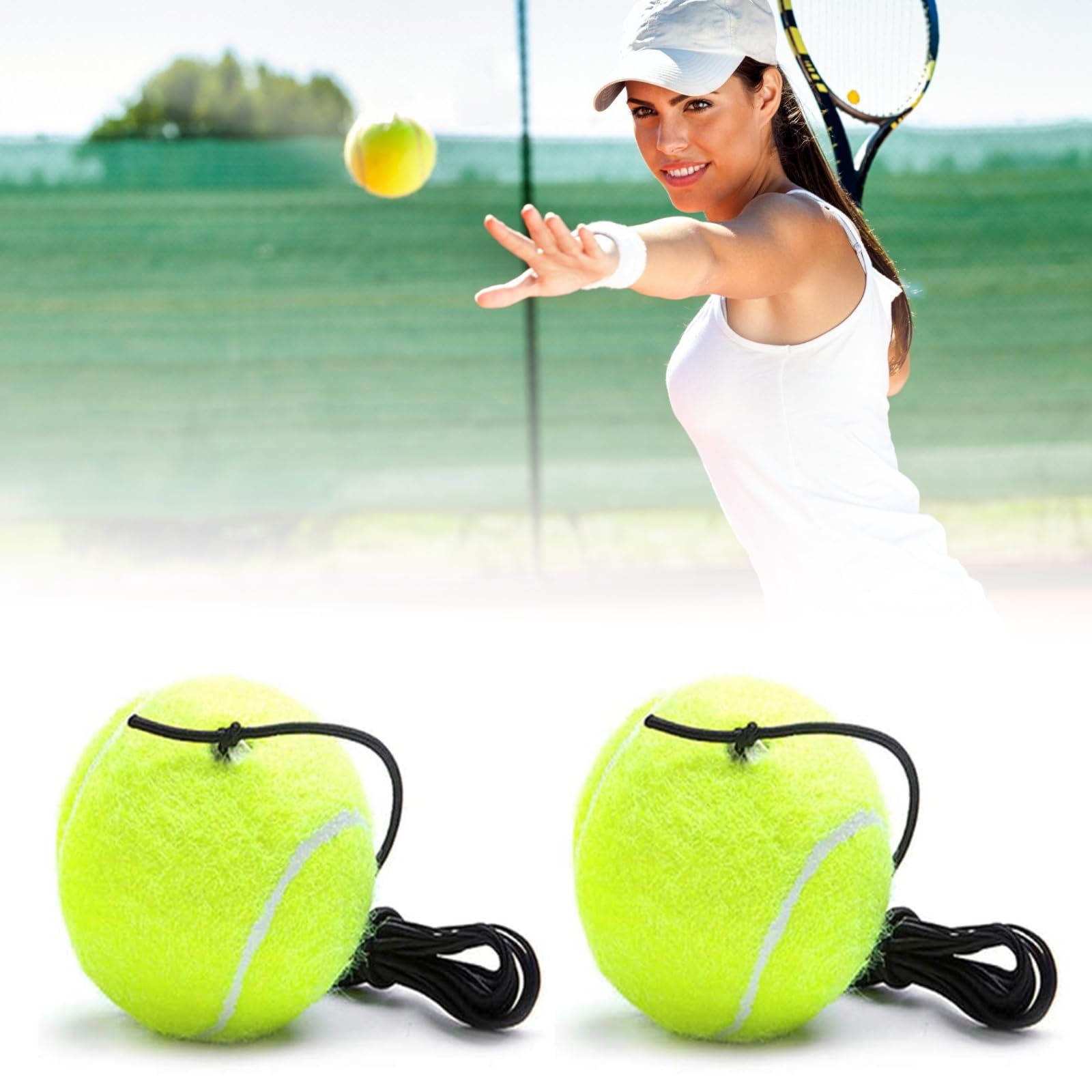 MFCGHXR 2 PCS Tennis Trainer Rebound Balls - Tennis Training Equipment with Rope, For Adult Solo Training & Kids Player Beginner