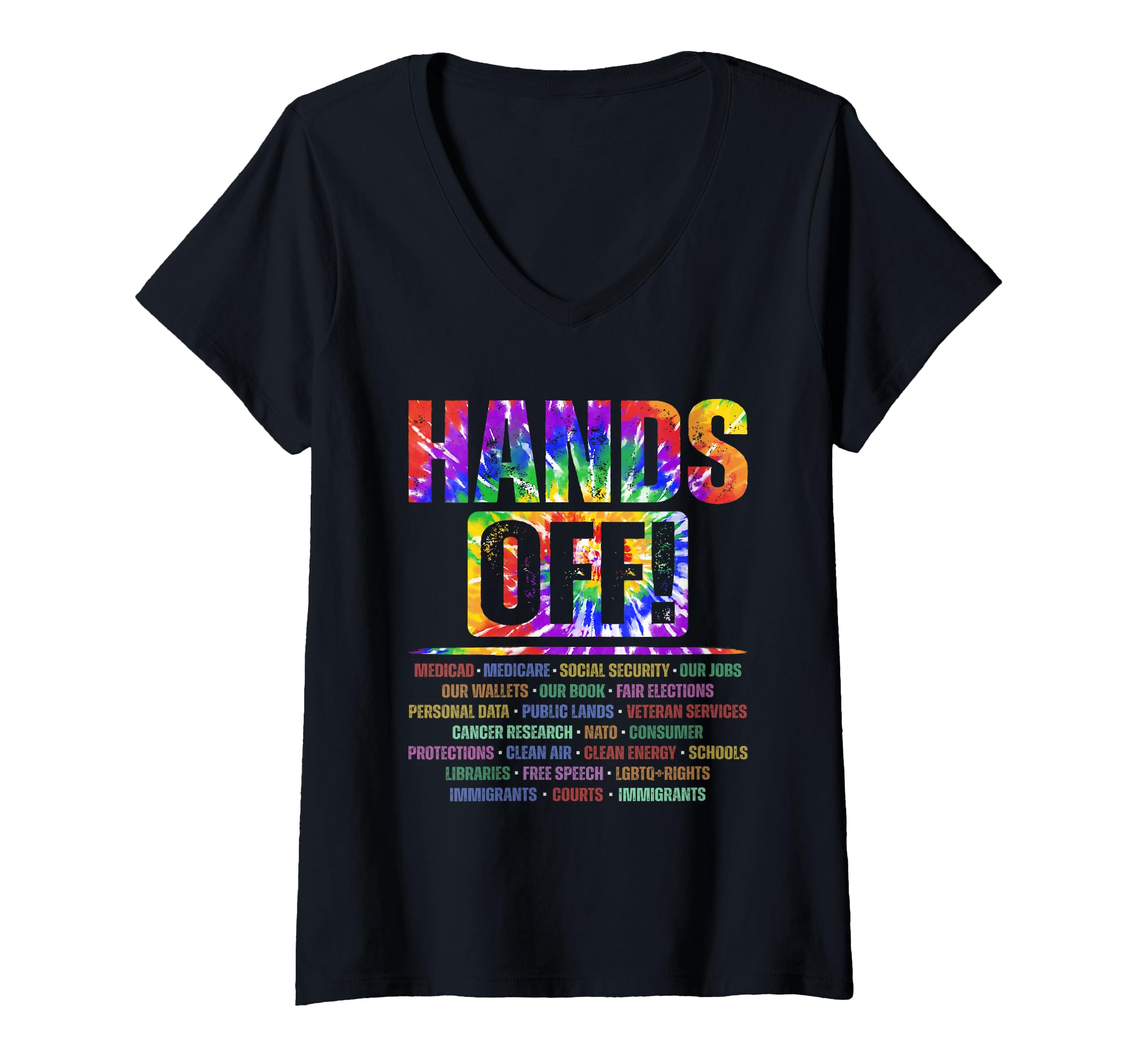 Photo 1 of 2XL-Womens Hands Off Protest Social Security And Medicare Protest V-Neck T-Shirt
