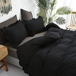 Luxlovery Black Ruffle Comforter Set California