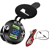 DAIERTEK Quick Charge 3.0 USB Charger Socket Car Aluminum Waterproof Dual Power Outlet Fast Charger with Blue LED Voltmeter &