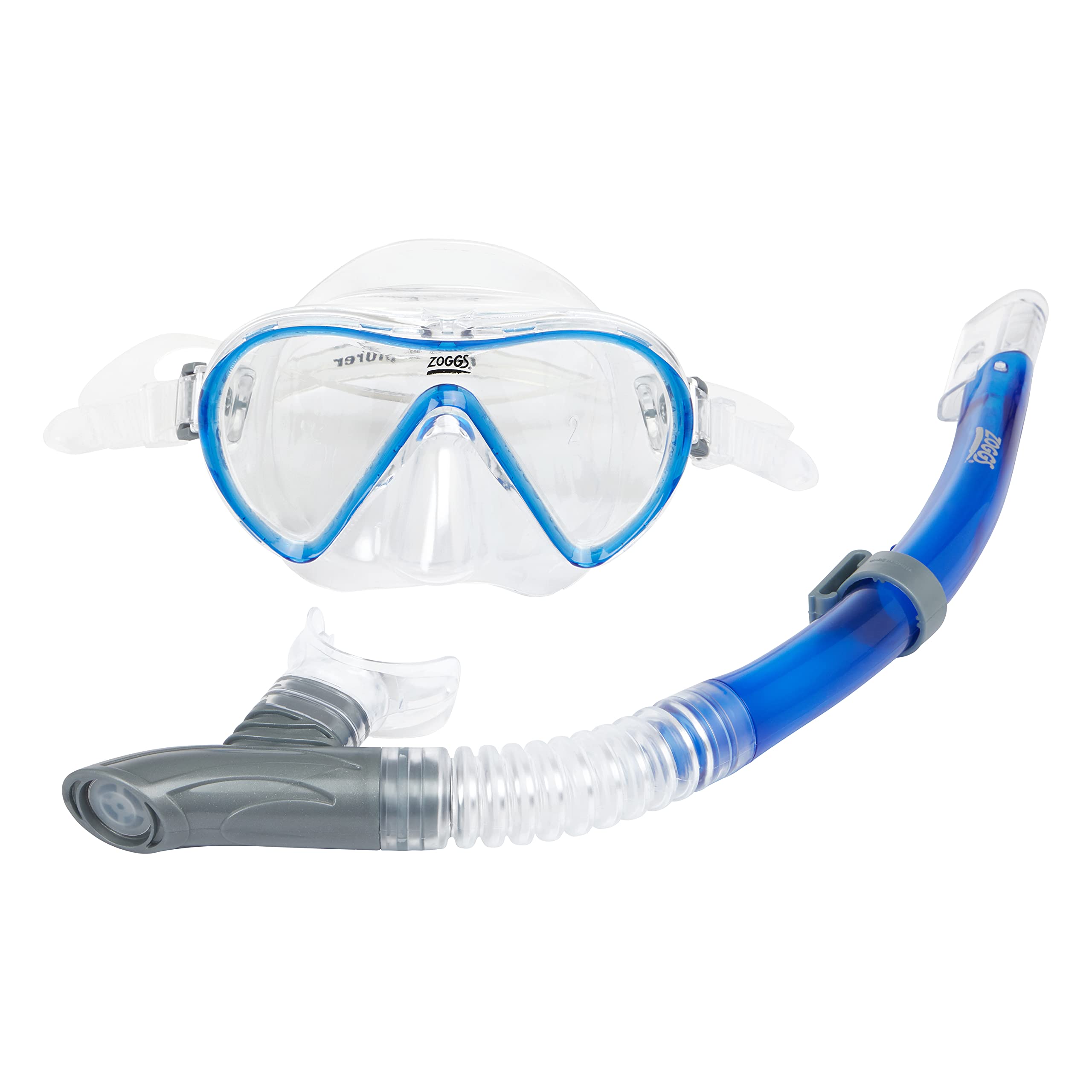 Zoggs Unisex's Combo Reef Explorer Adult Snorkel and Mask Set, Blue/White/Clear, 8-14 Years