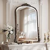 VETROVUE 24"&times;32" Bronze Arched Wall Mirror with Vintage Carving | Bathroom Vanity Makeup Mirror, as Wall Decor Hanging Leaning for Fireplace Mantle, Living Room, Bedroom, Vanity Area