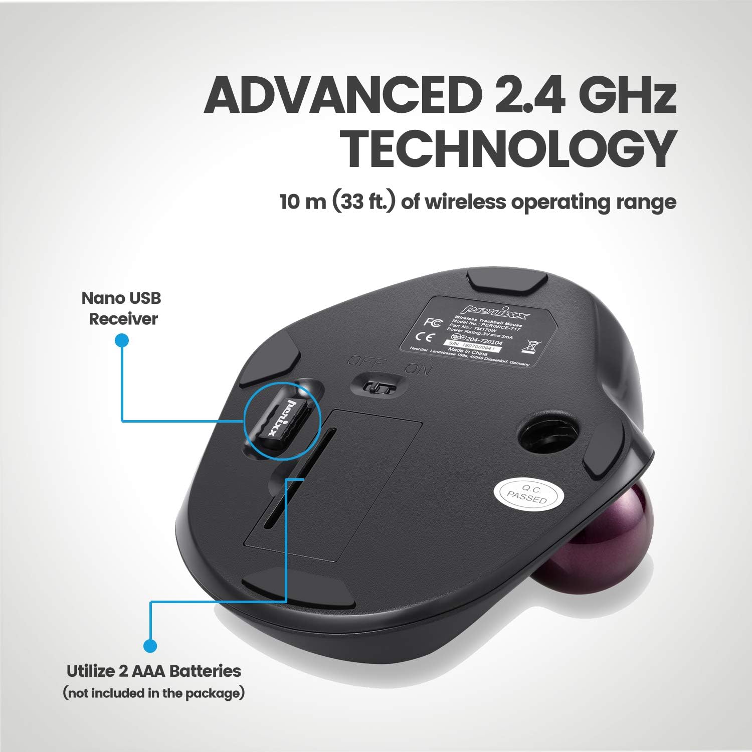 perixx PERIMICE-717 Wireless Trackball Mouse, Build-in 1.34 Inch Trackball with Pointing Feature, 5 Programmable Buttons - Image 4