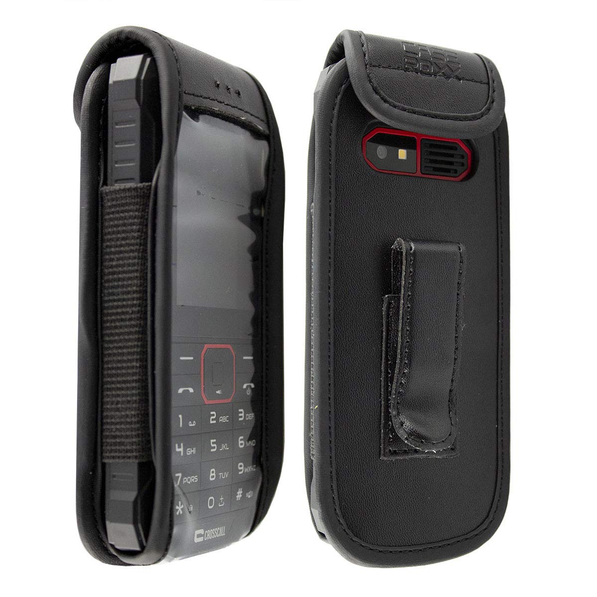 caseroxx Leather-Case with belt clip compatible with Crosscall Spider X4 made from genuine leather, Pouch with belt clip and viewing window in black