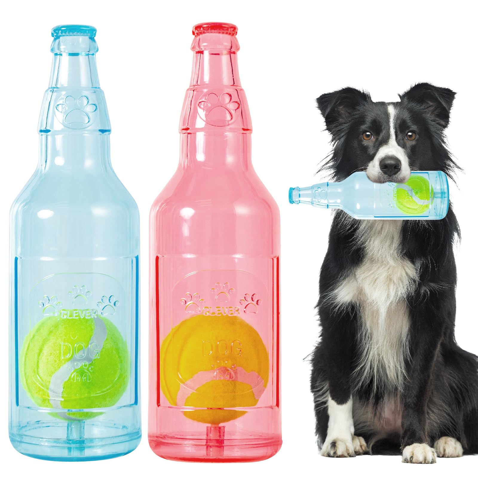 Photo 1 of YOOGAO Pet Dog Toy, Dog Squeak Toy, Floating Dog Toy, Interactive Fetch Toy for Play and Training, Bottle Shape with Tennis Ball Inside (Set of Two Large)