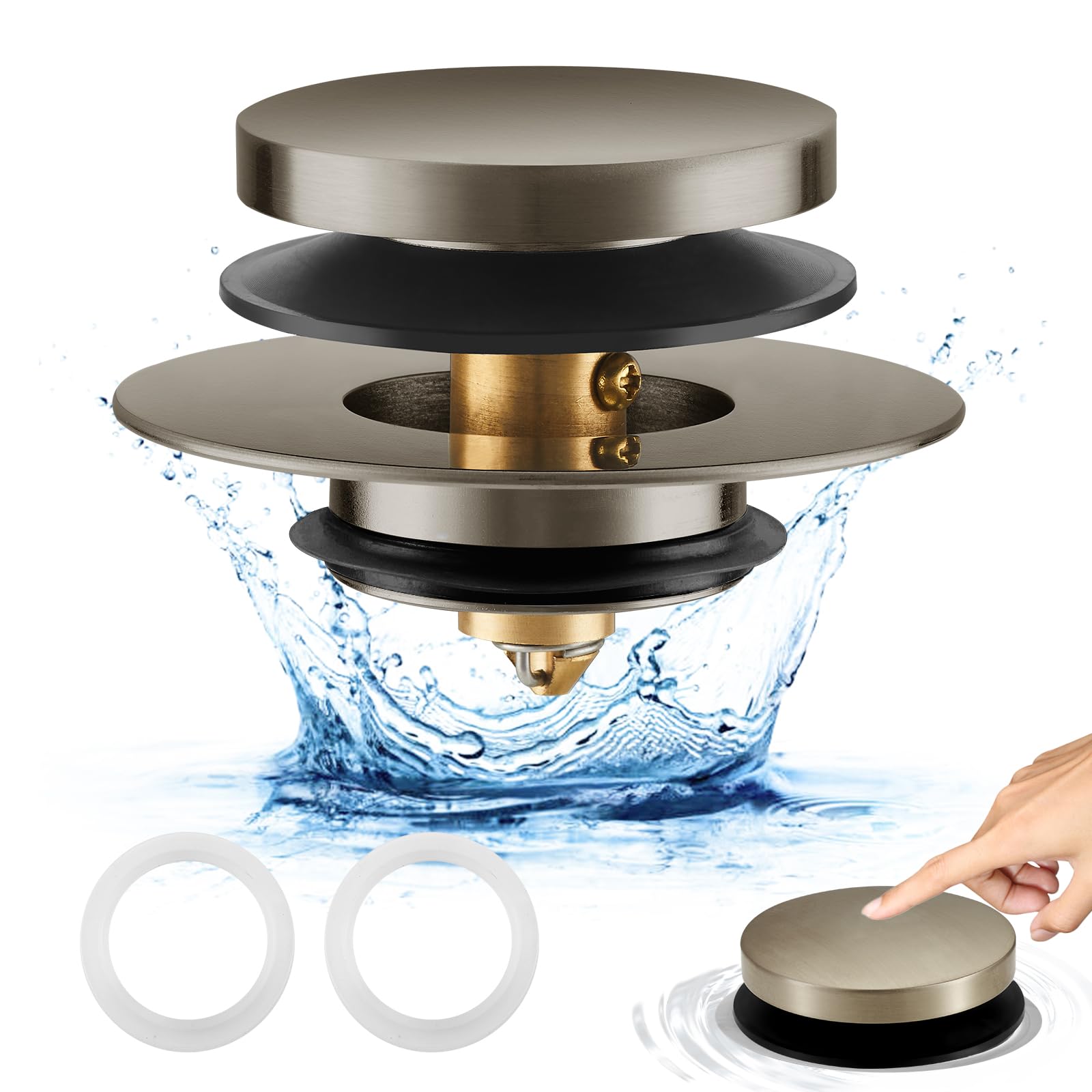 Photo 1 of Bathtub Drain Stopper, Uxoz Universal Tub Stopper for Replacing Tip Toe/Trip Lever/Lift&Turn Tub Drain, Bath Tub Drain Stoppers Desiged for 1.5"-1.72" Drain Hole w/3 O-Rings, Brushed Silver