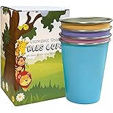 LOZACHE Stainless Steel Cups for Kids, 4 Pack 12oz Metal Cups Pint Tumbler Premium Camping Drinking Glasses Stackable Pint Tumblers for Boys Girls Children Adults, BPA Free, Unbreakable