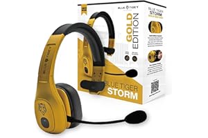 Blue Tiger Storm Gold - Premium Trucker Bluetooth Headset-Wireless Noise Canceling Mono Headset with Mic -High-Fidelity Sound, 30-Hour Talk Time, USB-C Charging - for Truck Drivers, Bluetooth 5.0
