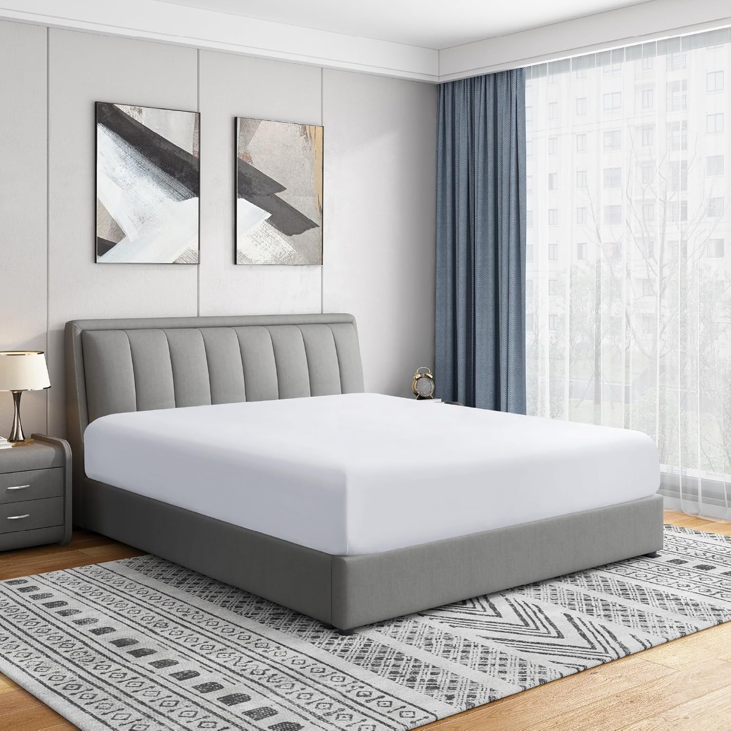 DTEX HOMES Fitted Sheets 200 Thread Count Egyptian Cotton Extra Deep Pocket 40cm/16 inch Bed Sheets,Double-White โ image 1