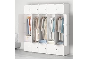 MAGINELS Portable Wardrobe Closets Cube Storage, Bedroom Armoire, Wardrobe Storage Closet, Clothes Dresser, Closet Storage Organizer (White, 25 Cube)