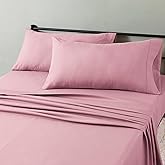 Amazon Basics Lightweight Microfiber 4-Piece Bed Sheet Set, Rose, Solid, King
