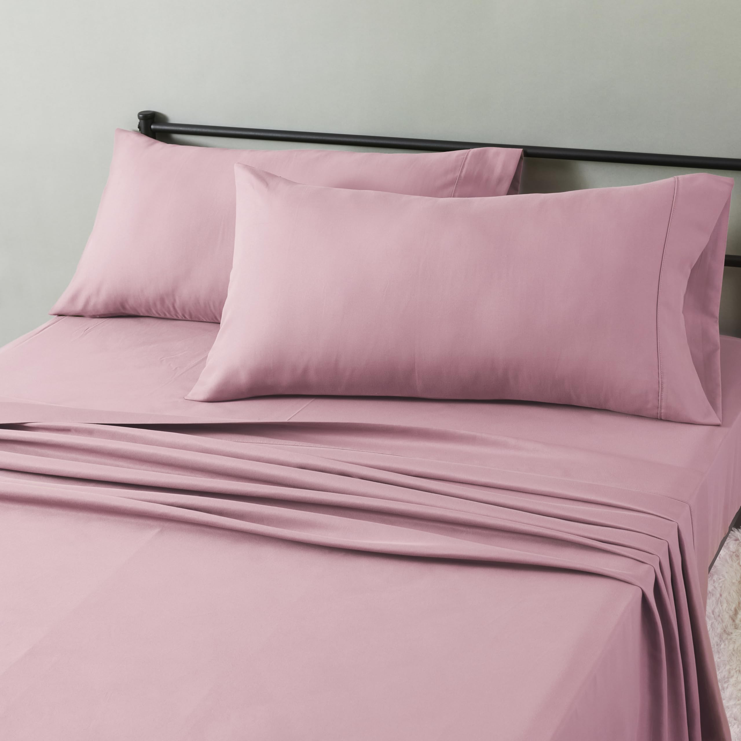 Photo 1 of Amazon Basics Lightweight Microfiber 4-Piece Bed Sheet Set, Rose, Solid, King