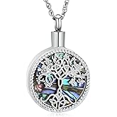 shajwo Cremation Jewelry Tree of Life Urn Ashes Necklace for Women Men of Loved One Abalone shell Ash Pendant Keepsake Memorial Jewelry