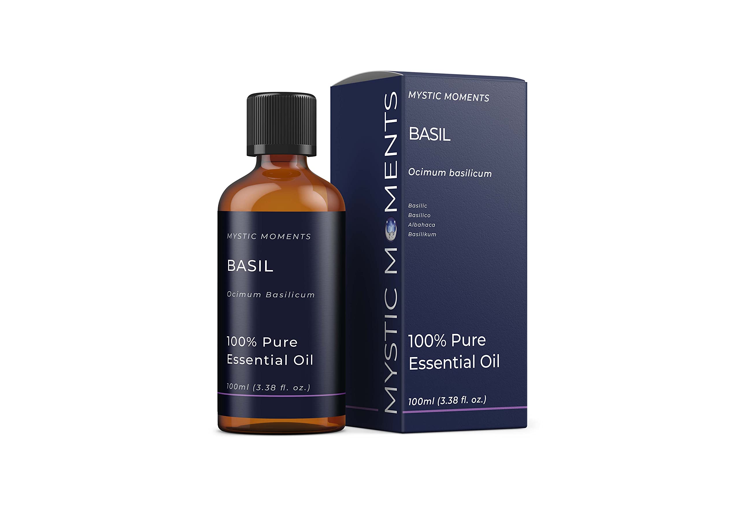 Mystic Moments | Basil Essential Oil 100ml | Ocimum basilicum | Fresh Green Herbaceous Aromatic Oil for Diffuser, Blends & Crafts | Aromatherapy Grade