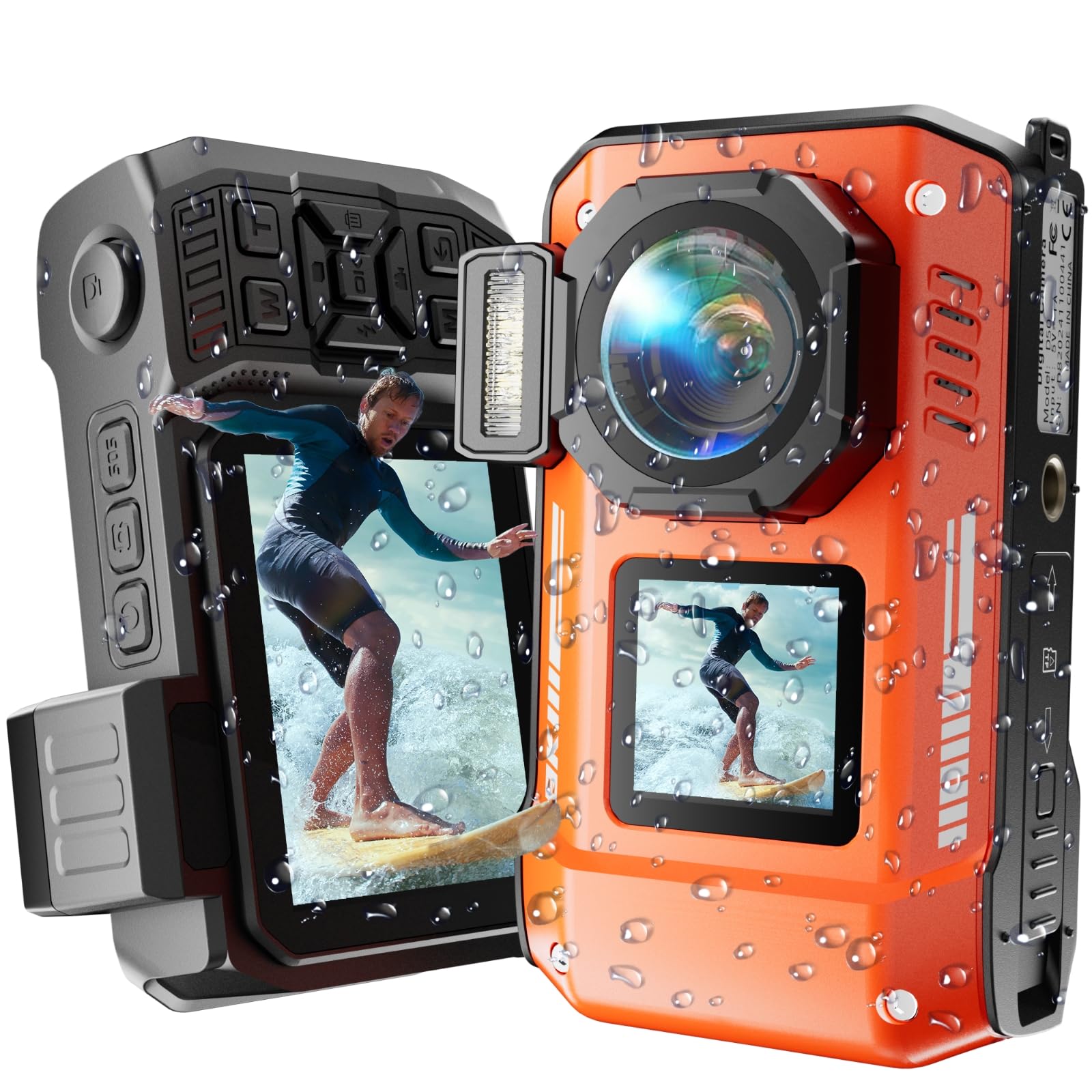 Photo 1 of 8K Underwater Digital Camera - MaxMango 70MP 33FT Waterproof Camera with 64G Card - Underwater Camera for Snorkeling Floatable Dual-Screen Selfie 2500mAh Battery Point and Shoot Digital (Orange)