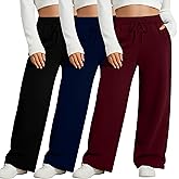 Neer 3 Pack Women's Plus Size Wide Leg Pants, Elastic Waist Lounge Pants with Pockets Drawstring Casual Pj Yoga Sweatpants