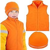 Haull 2 Pcs Kids Hunting Orange Fleece Vest and Hat Set Orange High Visibility Reflective Hunting Safety Vests