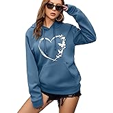SOLY HUX Women's Graphic Hoodies Heart Print Drawstring Long Sleeve Pocket Sweatshirt Pullover Tops
