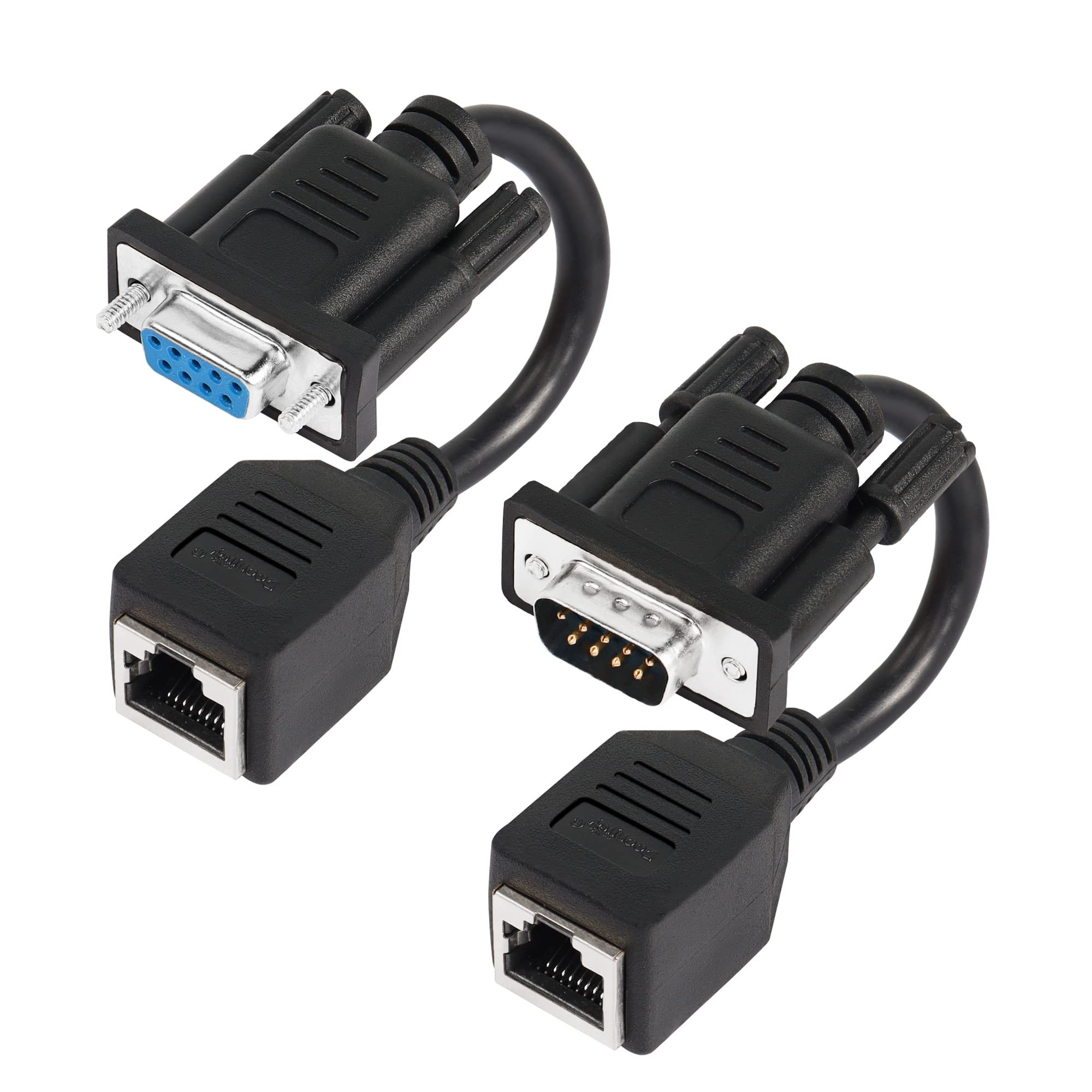 GINTOOYUN 2 PCS DB9 to RJ45 Adapter DB9 9-Pin Serial Male Female Pair to RJ45 Female Adapter Compatible with CAT5 /CAT5e/CAT6 Network Cable for Desktop Computers,Digital Machine Tools,PDAs etc