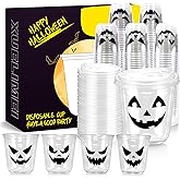 Xuelimei 12oz Halloween Disposable Plastic Cups With Strawless Sip Lids-Pumpkin Disposable Happy Halloween Clear Cups with 5 Styles for Coffee, Beer, Drinks, Ice Cream, Snacks (100)